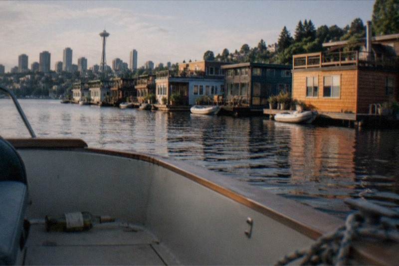 A small boat gliding past Lake Union's floating homes and houseboats on the BYOB sightseeing cruise from Candere Cruising, a roughly two-hour private trip for up to six guests rated 4.9 across 118 reviews.
